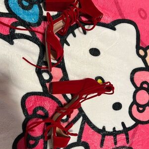 Red Lace-Up Block Heel Sandals